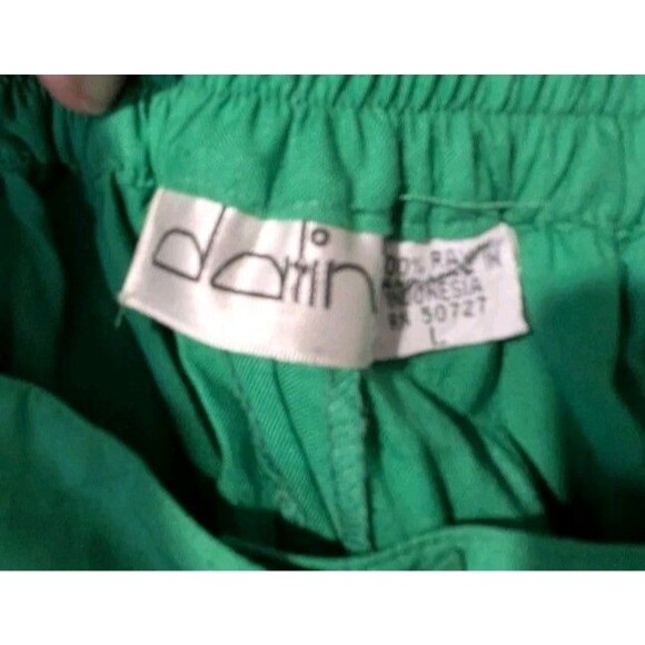 Vintage Dalin Bold Green Culottes Pants 80s Rayon High Rise Gauchos Emb W28 M/L - Picture 7 of 7